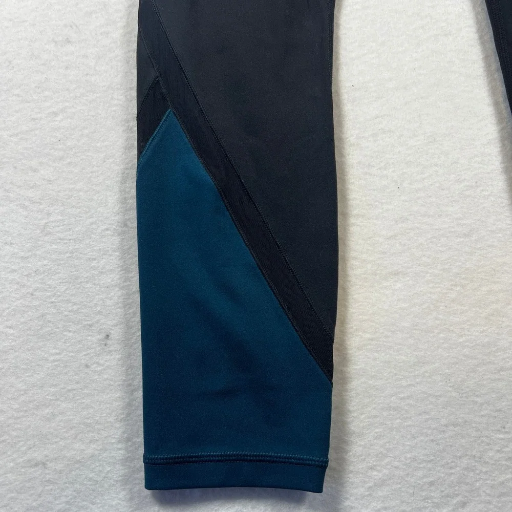 Athleta Womens Small Black Teal‎ Colorblock Mesh Panel Leggings